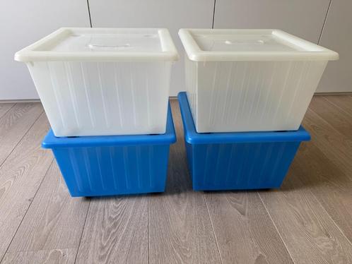 Blauwe en witte opbergboxen (4 stuks), Doe-het-zelf en Bouw, Kratten en Dozen, Gebruikt, Bak of Kist, Minder dan 50 cm, Minder dan 35 cm
