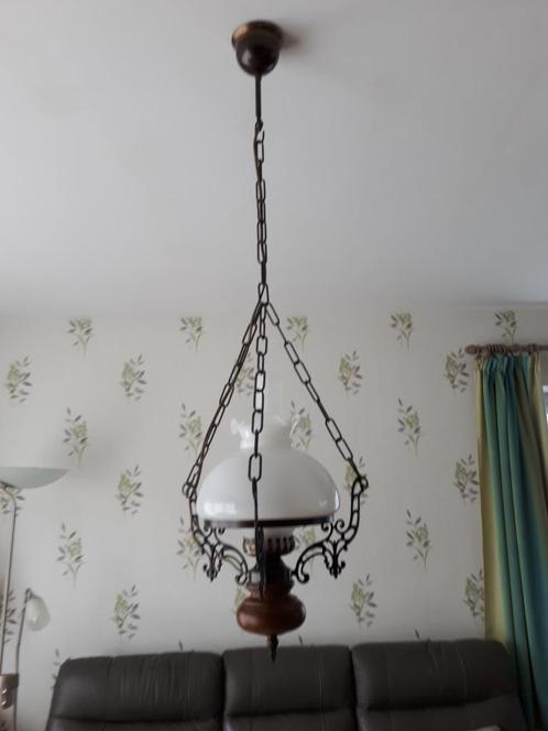 Suspension vintage., Huis en Inrichting, Lampen | Hanglampen, Zo goed als nieuw, 50 tot 75 cm, Glas, Hout, Metaal, Ophalen
