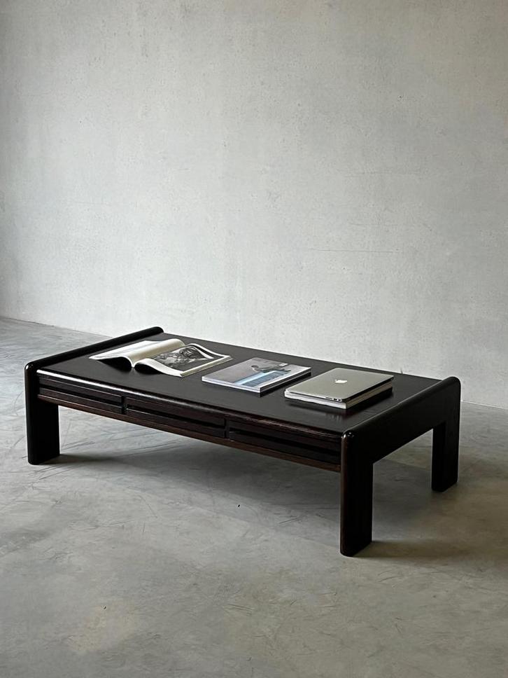 Vintage houten lage salontafel met lades, Huis en Inrichting, Tafels | Salontafels, Zo goed als nieuw, Ophalen