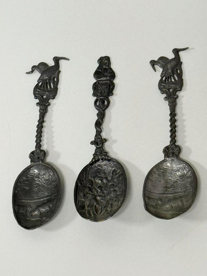 1850 3x antieke Tin tinnen lepels Huwelijks lepel Jan steen, Antiek en Kunst, Antiek | Tin, Ophalen of Verzenden