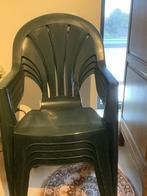 4 groene tuinstoelen, Ophalen, Gebruikt, Plastic, Stapelbaar