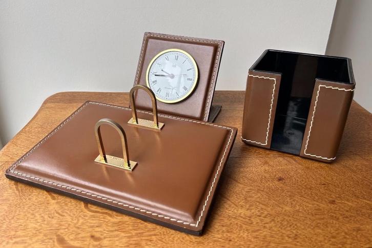 Ensemble de bureau vintage en cuir 3 pièces ILG 1960 - 1970, Divers, Accessoires de bureau, Utilisé, Enlèvement ou Envoi