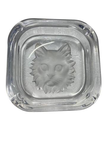 Kristallen asbak van Sevres met kattendecor