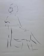 JAN VAERTEN / ZITTENDE VROUW / ZW-W LITHO / 61x40cm / 1956, Ophalen of Verzenden