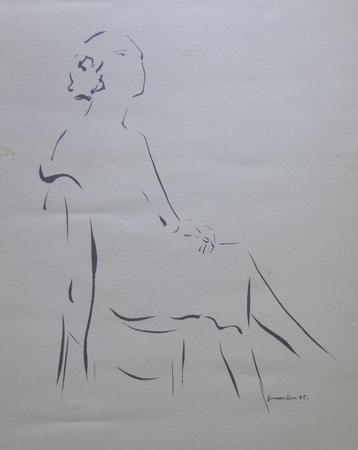 JAN VAERTEN / ZITTENDE VROUW / ZW-W LITHO / 61x40cm / 1956 beschikbaar voor biedingen