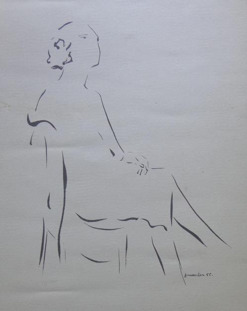 JAN VAERTEN / ZITTENDE VROUW / ZW-W LITHO / 61x40cm / 1956, Antiek en Kunst, Kunst | Litho's en Zeefdrukken, Ophalen of Verzenden