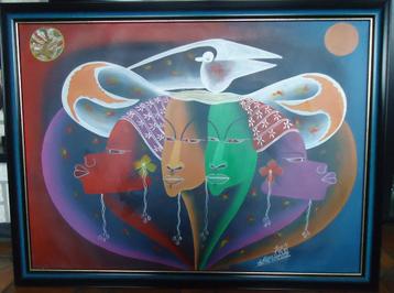 Grote, abstracte schilderij op doek beschikbaar voor biedingen