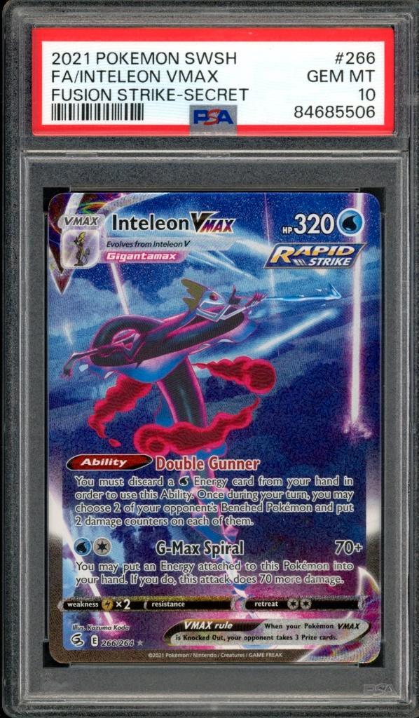 Inteleon VMAX [Full Art] PSA 10 - 266/264 - Fusion Strike, Hobby en Vrije tijd, Verzamelkaartspellen | Pokémon, Zo goed als nieuw