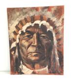 Groot schilderij - Opperhoofd, indiaan - 80 x 100 cm, Antiek en Kunst, Ophalen