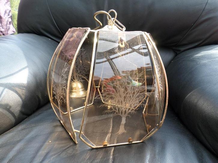 Vintage glazen kroonluchter met zeefdruk, Huis en Inrichting, Lampen | Kroonluchters, Glas, Ophalen of Verzenden