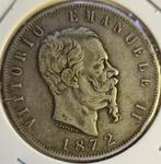 Italië 5 lire 1872 Zilver .900 M BN Milaan KM#8.3 VERY FINE, Ophalen of Verzenden, Italië, Losse munt, Zilver