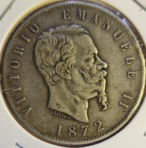 Italie 5 lire 1872 Ag.900 M BN Milan KM#8.3 TTB, Timbres & Monnaies, Monnaies | Europe | Monnaies non-euro, Monnaie en vrac, Italie
