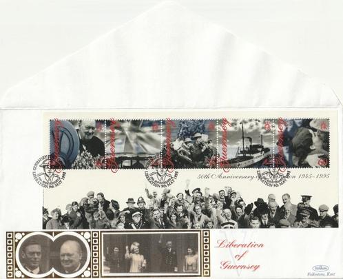 Omslag + zegels 50th Anniversary Liberation of Guernsey, Verzamelen, Militaria | Tweede Wereldoorlog, Ophalen of Verzenden