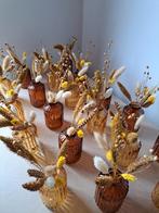 14 bruin en okergele vaasjes met droogbloemen, Enlèvement, Comme neuf