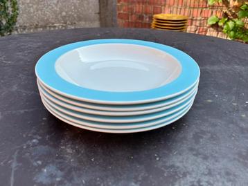 6 diepe borden Boch Keralux Versailles 1956-58 pastelblauw, Ophalen of Verzenden