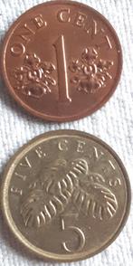 2 X SINGAPORE:1 CENT 1995 + 5 CENTS 2011 KM98 & 99 Br. UNC, Verzenden, Setje