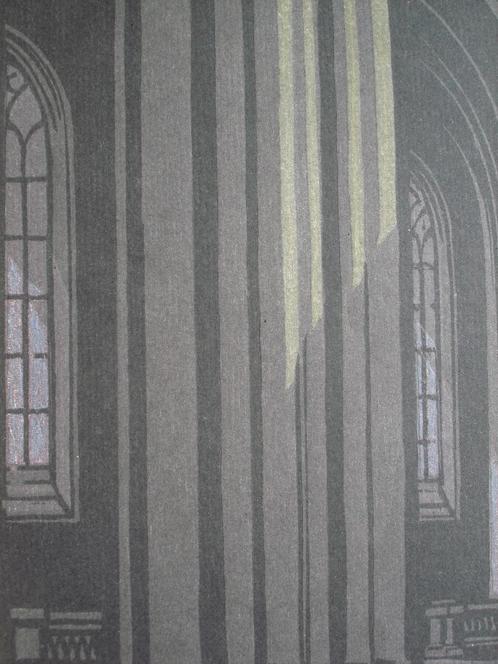 interieur OLV kerk Brugge Eduard Pellens houtsnede lino, Antiek en Kunst, Kunst | Etsen en Gravures, Ophalen of Verzenden