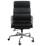 Vitra EA219 bureaustoel Refurbished | Chroom / Zwart Leder, Ophalen of Verzenden, Gebruikt, Zwart, Bureaustoel