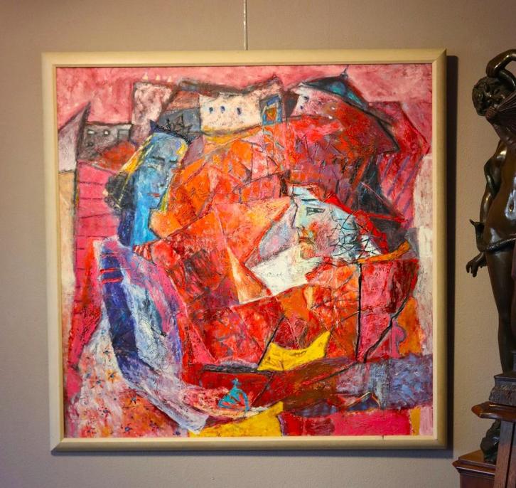 Mooi groot abstract olieverfschilderij, Antiek en Kunst, Kunst | Schilderijen | Klassiek, Ophalen of Verzenden