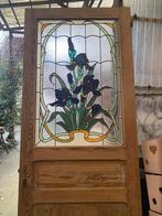 Losse deur pitchpine met art nouveau glas in lood, Ophalen