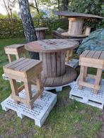 Coole tuintafel met 4 stoelen, Tuin en Terras, Tuintafels, Rond, Zo goed als nieuw, Hout, Ophalen