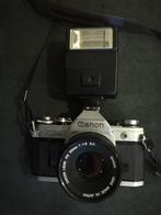 Canon AT-1 camera met FD 50mm lens,Canon flitser,pola filter, Comme neuf, Reflex miroir, Canon, Enlèvement ou Envoi