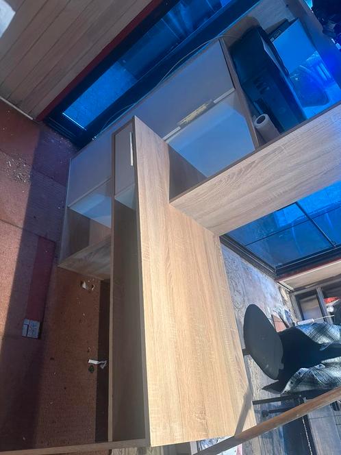 L-vormige balie / bureau met opbergruimte – topstaat!, Huis en Inrichting, Barren, Zo goed als nieuw, Ophalen
