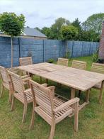 Teak tuinset tafel met 7 stoelen goedestaat, Ophalen, Zo goed als nieuw, Tuinset