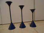 kaarsenhouders 3 verschillende hoogtes metaal blauwe kleur, Ophalen of Verzenden, Gebruikt, Blauw, Metaal