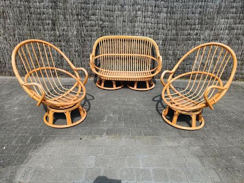 Vintage rotan loungeset / tuinset, Tuin en Terras, Tuinsets en Loungesets, Loungeset, Rotan, Bank, Ophalen