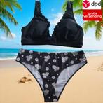 Bikini zwart met gele bloemetjes L, Kleding | Dames, Badmode en Zwemkleding, Verzenden, Zo goed als nieuw, Zwart, Bikini