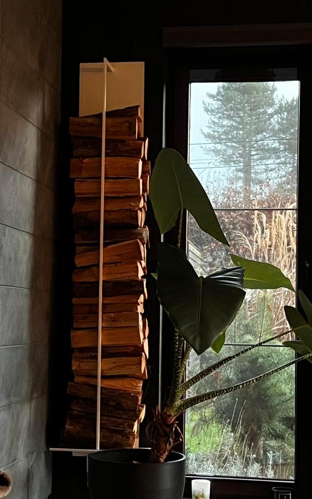 Moderne houten blokhouder van wit metaal, Huis en Inrichting, Haarden, Nieuw