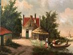 v.  Lenelt; personen met boot aan de vijver, Antiek en Kunst, Ophalen of Verzenden