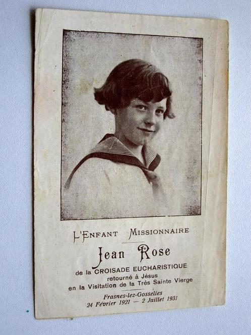 overlijdenskaart van het Missionarissenkind Jean Rose 1931, Verzamelen, Bidprentjes en Rouwkaarten, Rouwkaart, Ophalen of Verzenden