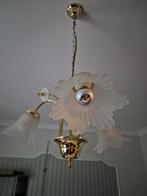 Klassieke hanglamp – messing met glazen kappen, Ophalen, Gebruikt, Glas, Klassiek