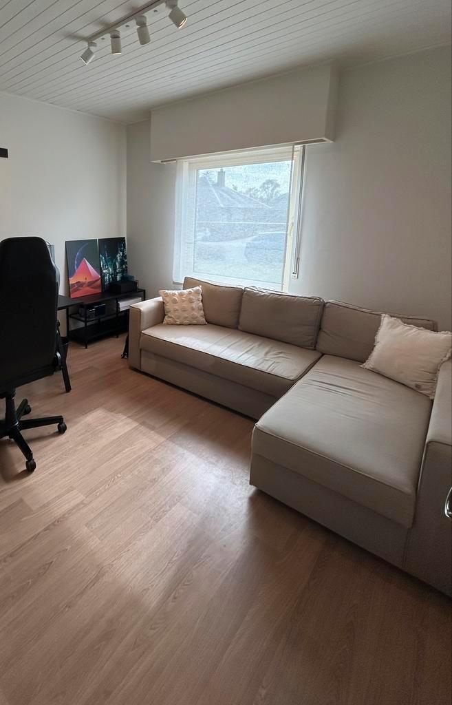 Slaapbank / Hoekbank Ikea Manstad beige met opbergruimte, Huis en Inrichting, Slaapkamer | Slaapbanken, Gebruikt, Beige, Ophalen