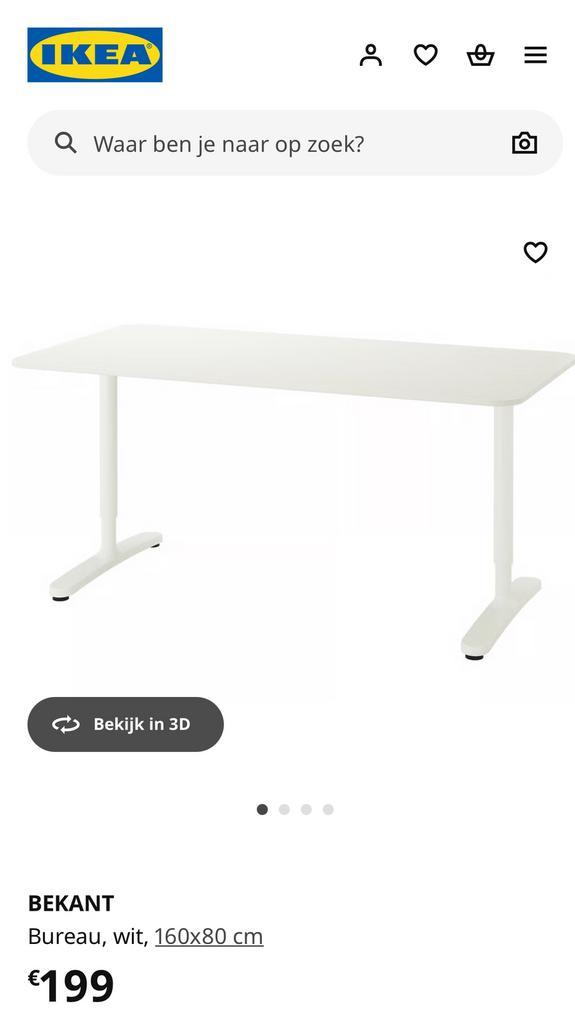 Ikea Bekant 160x80cm, Huis en Inrichting, Bureaus, Gebruikt, Bureau, In hoogte verstelbaar, Ophalen