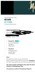 Shuttle Metejoor 1/11 leuven-antwerpen, Tickets en Kaartjes, Eén persoon