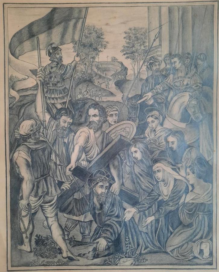 Originele potloodtekening - 19de eeuw, Antiek en Kunst, Kunst | Etsen en Gravures, Ophalen of Verzenden
