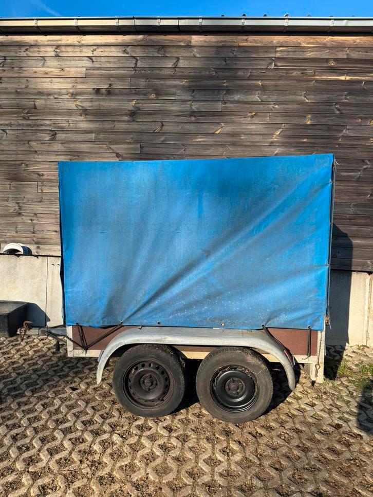 Ongeremde dubbel asser met huif. Werk aan, Auto diversen, Aanhangers en Bagagewagens, Gebruikt, Ophalen