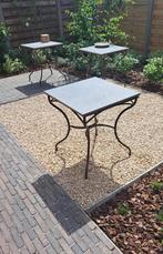 6 rustieke tuintafels (Smeedijzer onderstel met stenen blad), Tuin en Terras, Ophalen, Zo goed als nieuw, Vierkant, Overige materialen