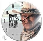 John Wayne glazen wandklok uurwerk cowboy film, Nieuw, Ophalen of Verzenden, Wandklok