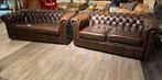 Originele Salvale chesterfield bankstel 3+2 bruin leer salon, Ophalen of Verzenden