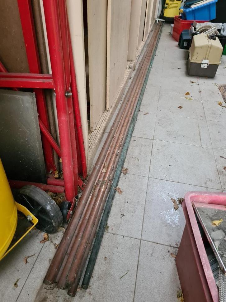 6 koperen ¾ buizen, koppelstukken, Doe-het-zelf en Bouw, Sanitair, Zo goed als nieuw, Koper, Ophalen
