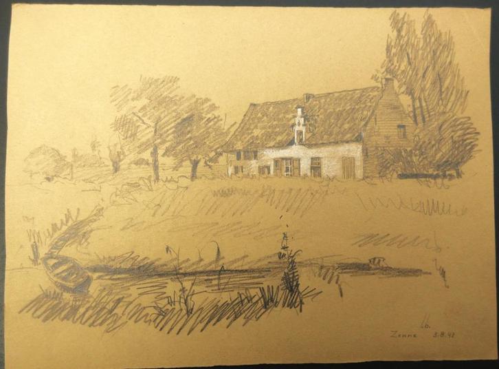 "Hoeve aan Zenne tussen Hombeek en Zemst" L. Boschmans, Antiek en Kunst, Kunst | Schilderijen | Klassiek, Ophalen of Verzenden