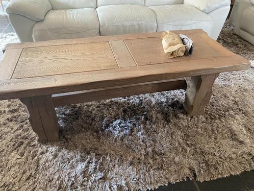 Rustieke tweedehands houten salontafel, Huis en Inrichting, Tafels | Salontafels, Zo goed als nieuw, Rechthoekig, Eikenhout, Ophalen
