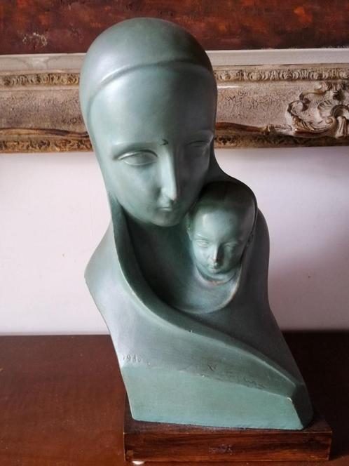 Art déco borstbeeld moeder en kind van Jan Anteunis, Antiquités & Art, Art | Sculptures & Bois, Enlèvement