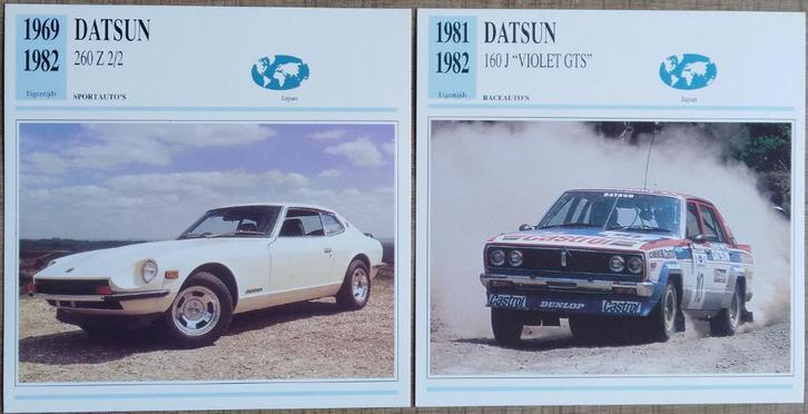 2 verzamelkaarten: automerk Datsun (Japan), Verzamelen, Automerken, Motoren en Formule 1, Zo goed als nieuw, Auto's, Ophalen of Verzenden