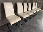 Eetkamerstoelen met zilverkleurige metalen poten (6), Huis en Inrichting, Stoelen, Ophalen, Gebruikt, Wit, Metaal