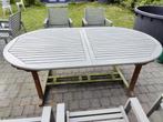 Terras tafel teakhout +  5 stoelen moet Nu weg !, Ophalen, Gebruikt, Ovaal, Teakhout